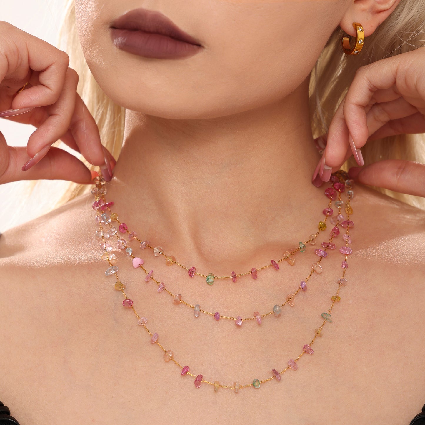 Dopamine Jewelry Set - Ins Aesthetic Crystal Stone Necklace & Bracelet
