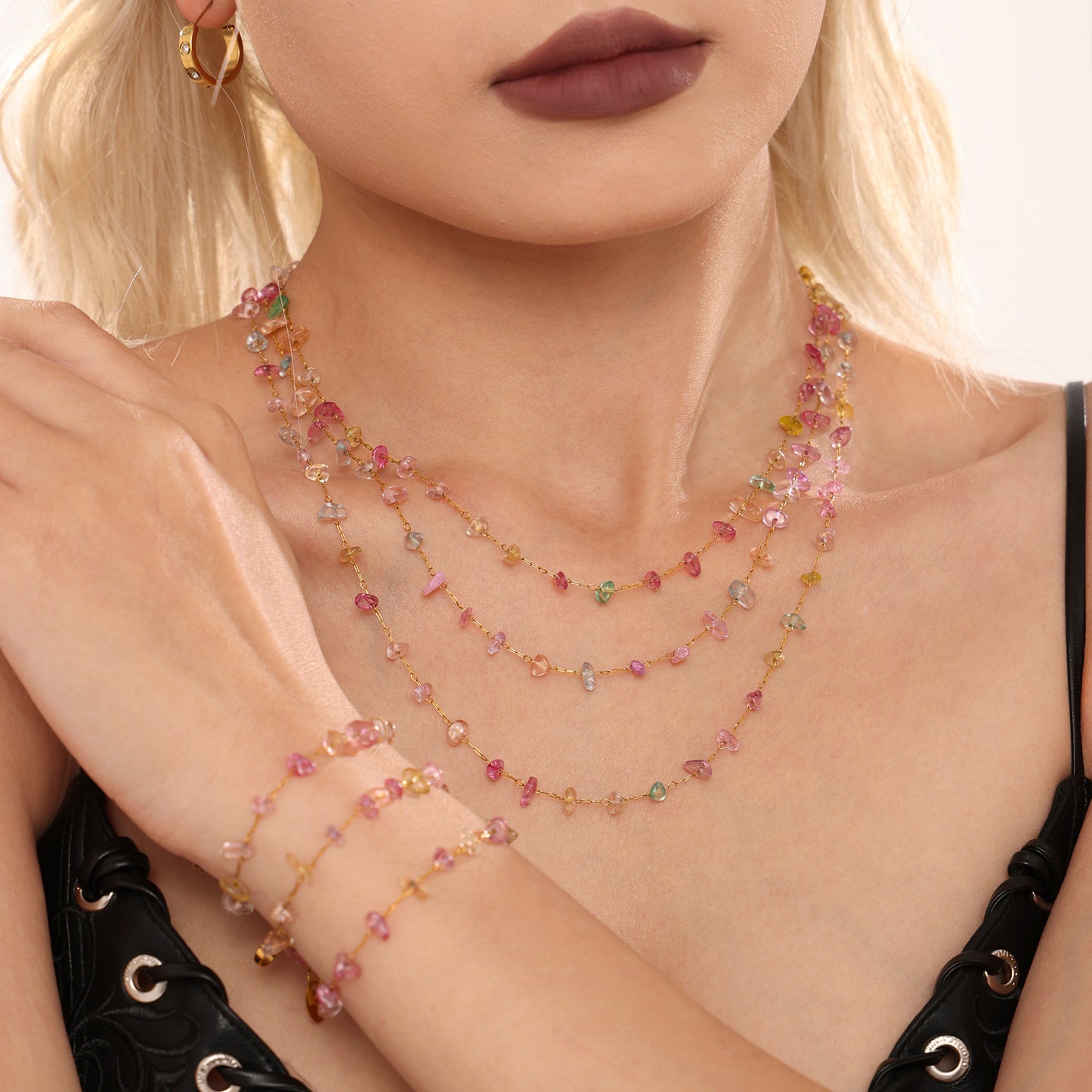Dopamine Jewelry Set - Ins Aesthetic Crystal Stone Necklace & Bracelet