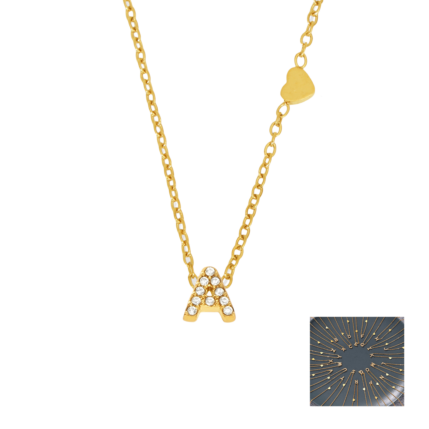 Personalized Alphabet Necklace - Custom Initial Pendant with Cubic Zirconia, 26 Letters Gold Plated Titanium Steel Chain