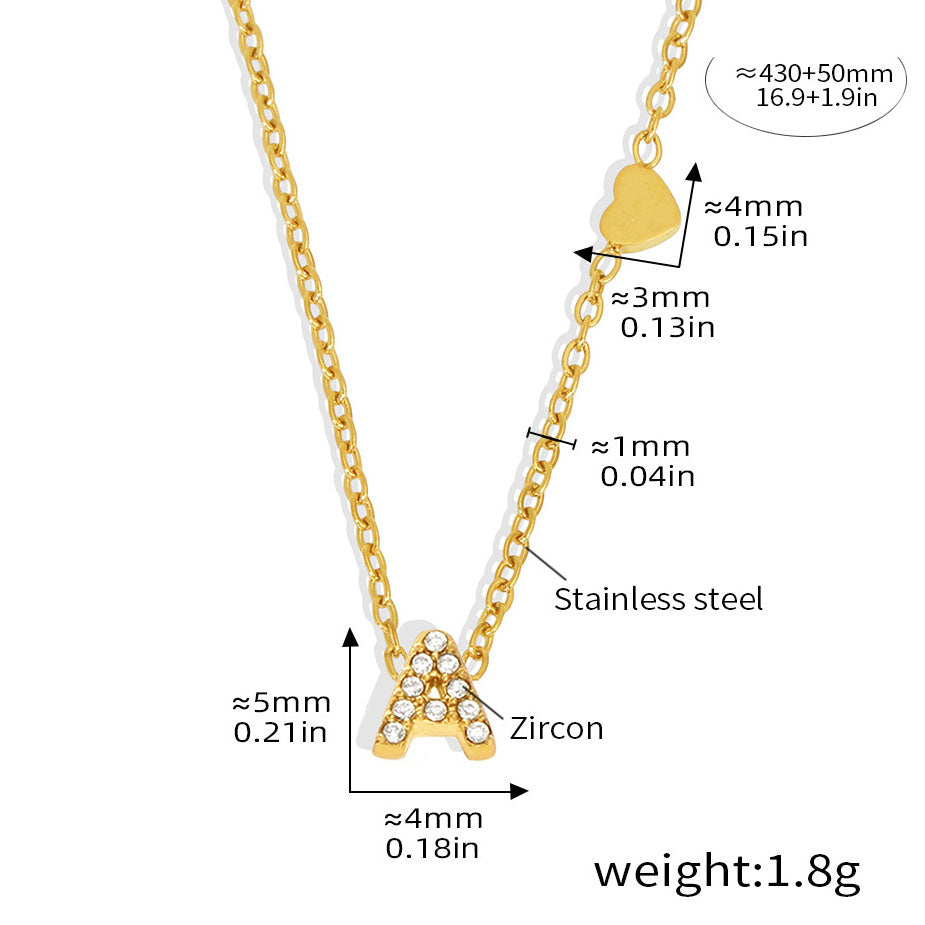 Personalized Alphabet Necklace - Custom Initial Pendant with Cubic Zirconia, 26 Letters Gold Plated Titanium Steel Chain