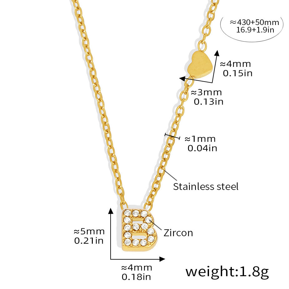 Personalized Alphabet Necklace - Custom Initial Pendant with Cubic Zirconia, 26 Letters Gold Plated Titanium Steel Chain