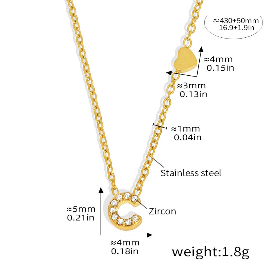 Personalized Alphabet Necklace - Custom Initial Pendant with Cubic Zirconia, 26 Letters Gold Plated Titanium Steel Chain