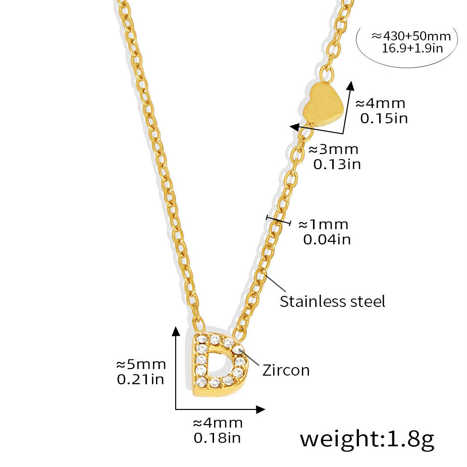 Personalized Alphabet Necklace - Custom Initial Pendant with Cubic Zirconia, 26 Letters Gold Plated Titanium Steel Chain