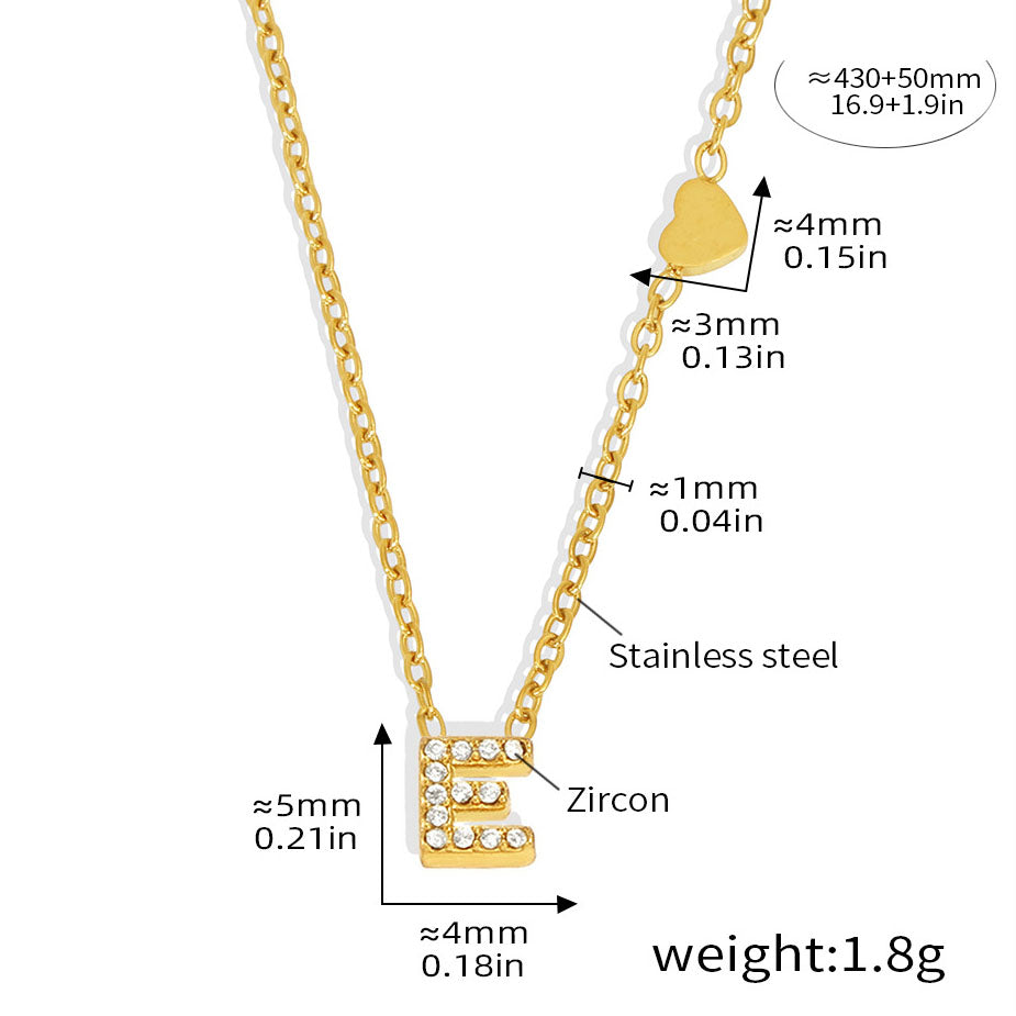 Personalized Alphabet Necklace - Custom Initial Pendant with Cubic Zirconia, 26 Letters Gold Plated Titanium Steel Chain