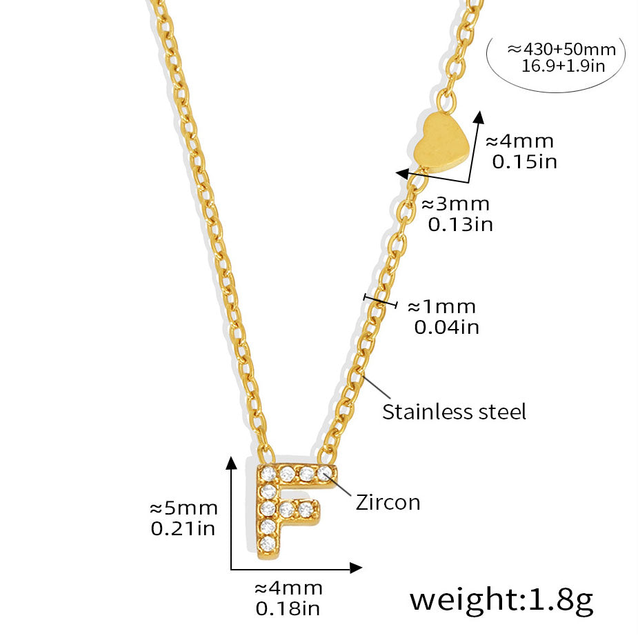 Personalized Alphabet Necklace - Custom Initial Pendant with Cubic Zirconia, 26 Letters Gold Plated Titanium Steel Chain