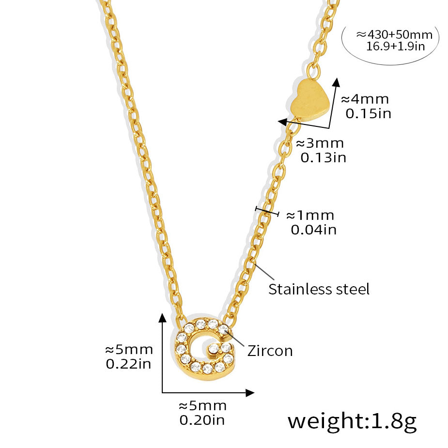 Personalized Alphabet Necklace - Custom Initial Pendant with Cubic Zirconia, 26 Letters Gold Plated Titanium Steel Chain