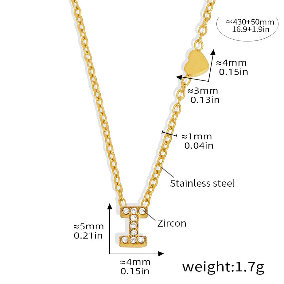 Personalized Alphabet Necklace - Custom Initial Pendant with Cubic Zirconia, 26 Letters Gold Plated Titanium Steel Chain