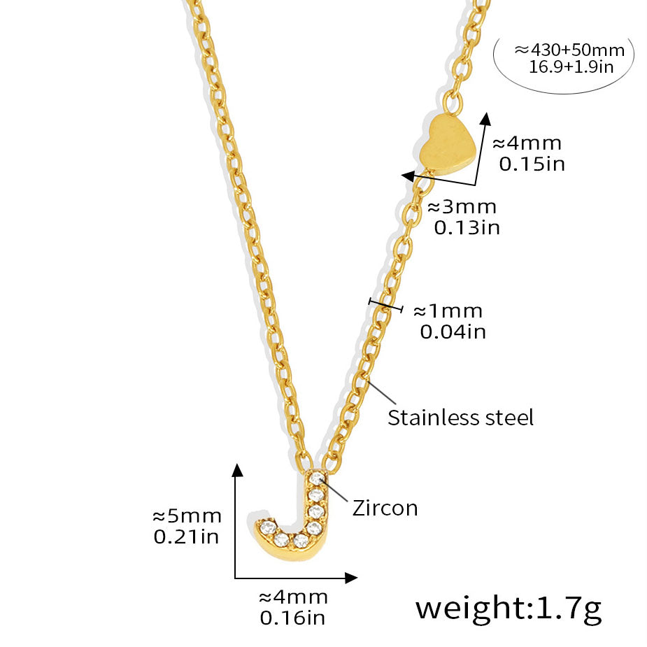 Personalized Alphabet Necklace - Custom Initial Pendant with Cubic Zirconia, 26 Letters Gold Plated Titanium Steel Chain