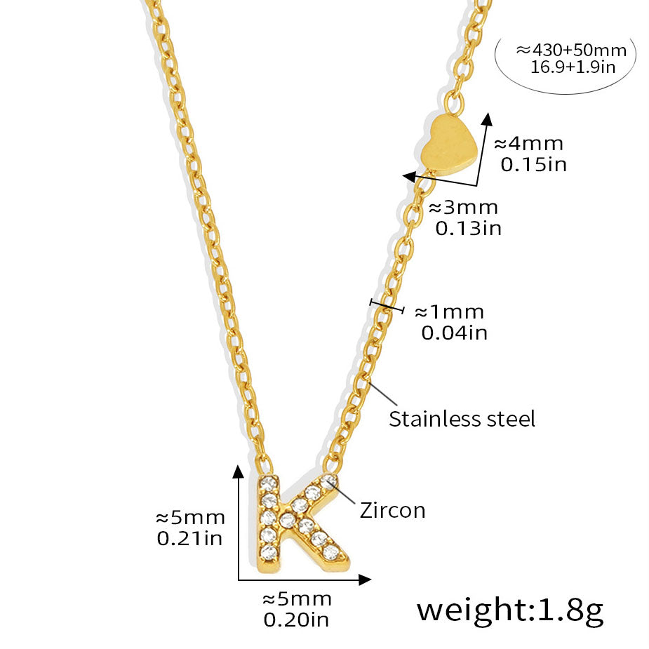 Personalized Alphabet Necklace - Custom Initial Pendant with Cubic Zirconia, 26 Letters Gold Plated Titanium Steel Chain
