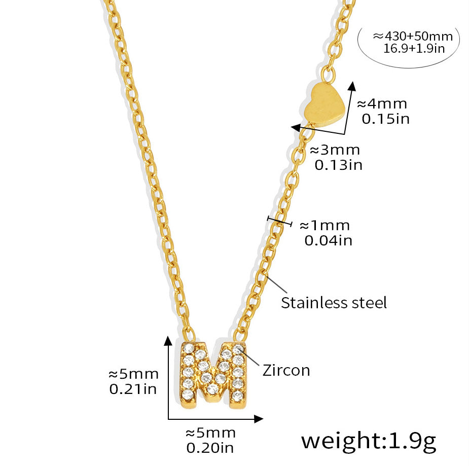Personalized Alphabet Necklace - Custom Initial Pendant with Cubic Zirconia, 26 Letters Gold Plated Titanium Steel Chain