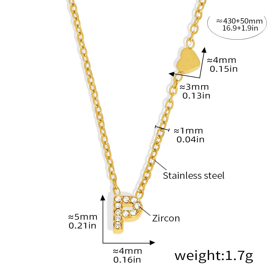 Personalized Alphabet Necklace - Custom Initial Pendant with Cubic Zirconia, 26 Letters Gold Plated Titanium Steel Chain