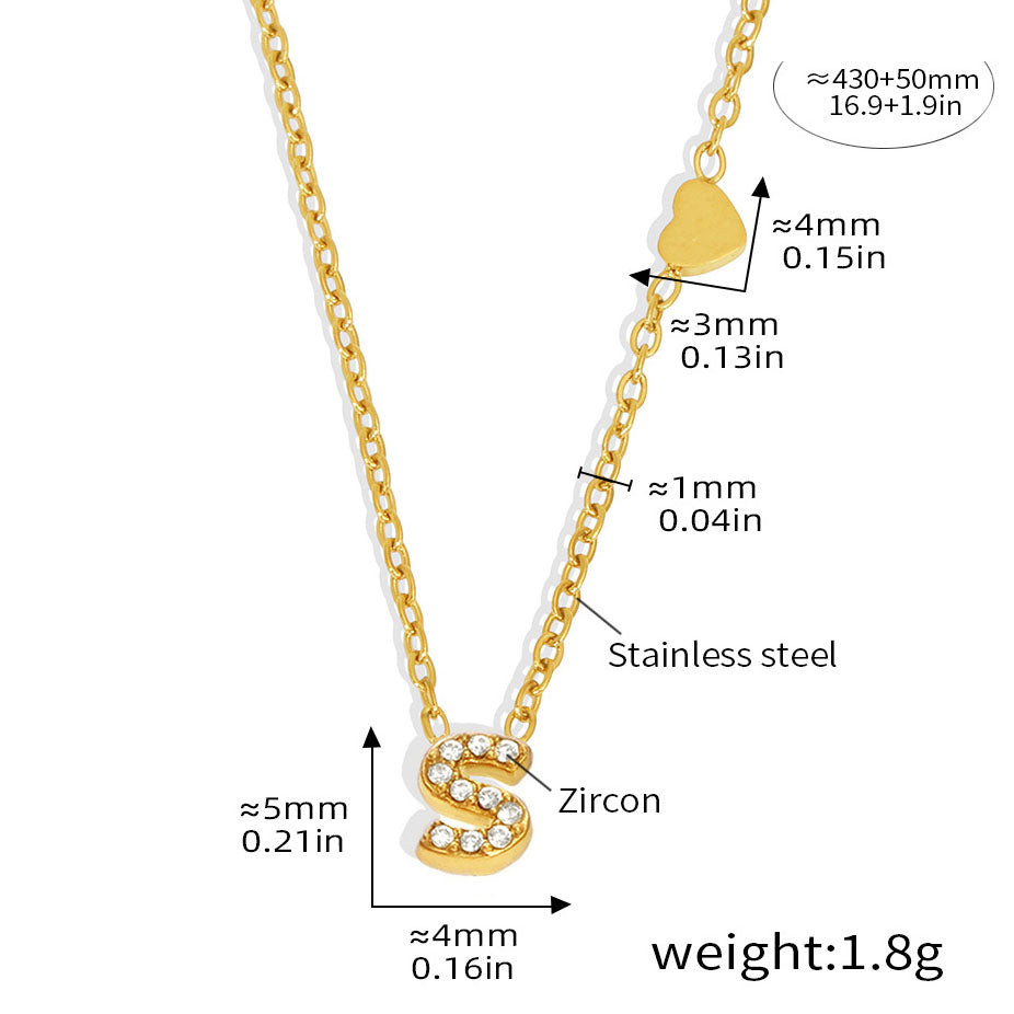 Personalized Alphabet Necklace - Custom Initial Pendant with Cubic Zirconia, 26 Letters Gold Plated Titanium Steel Chain