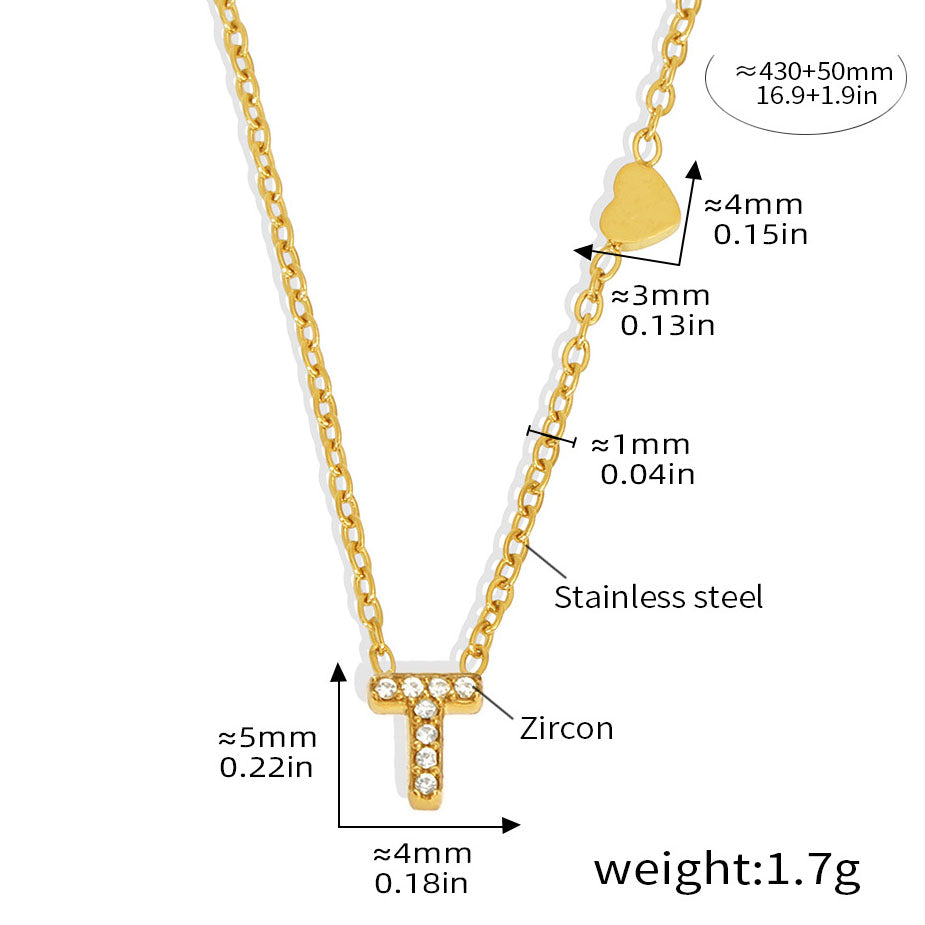 Personalized Alphabet Necklace - Custom Initial Pendant with Cubic Zirconia, 26 Letters Gold Plated Titanium Steel Chain