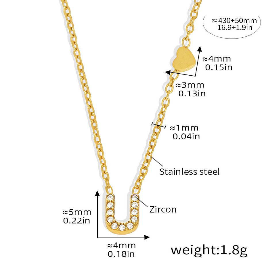 Personalized Alphabet Necklace - Custom Initial Pendant with Cubic Zirconia, 26 Letters Gold Plated Titanium Steel Chain