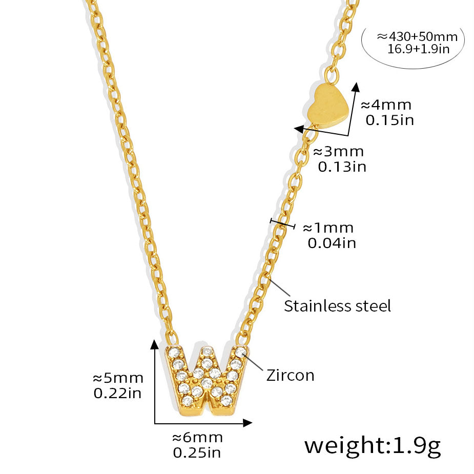 Personalized Alphabet Necklace - Custom Initial Pendant with Cubic Zirconia, 26 Letters Gold Plated Titanium Steel Chain