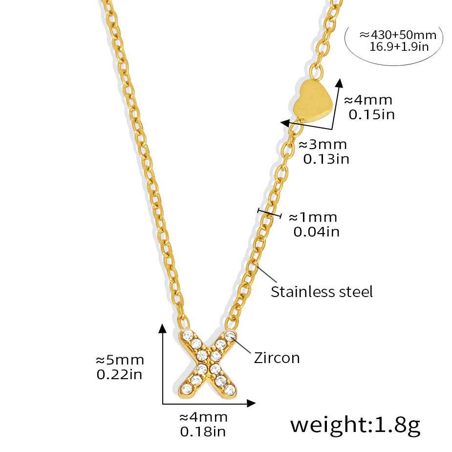 Personalized Alphabet Necklace - Custom Initial Pendant with Cubic Zirconia, 26 Letters Gold Plated Titanium Steel Chain