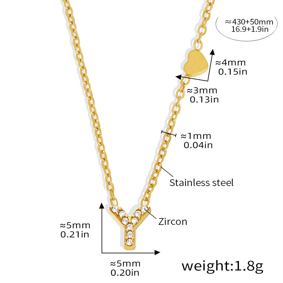 Personalized Alphabet Necklace - Custom Initial Pendant with Cubic Zirconia, 26 Letters Gold Plated Titanium Steel Chain