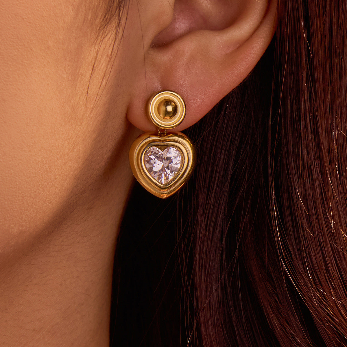 French Vintage Set Cubic Zirconia Heart Earrings