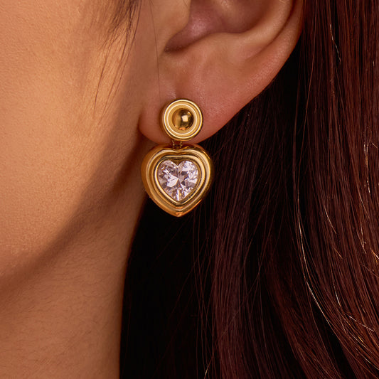 French Vintage Set Cubic Zirconia Heart Earrings