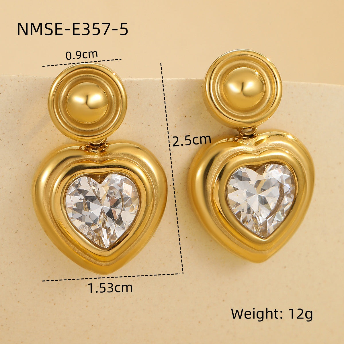 French Vintage Set Cubic Zirconia Heart Earrings