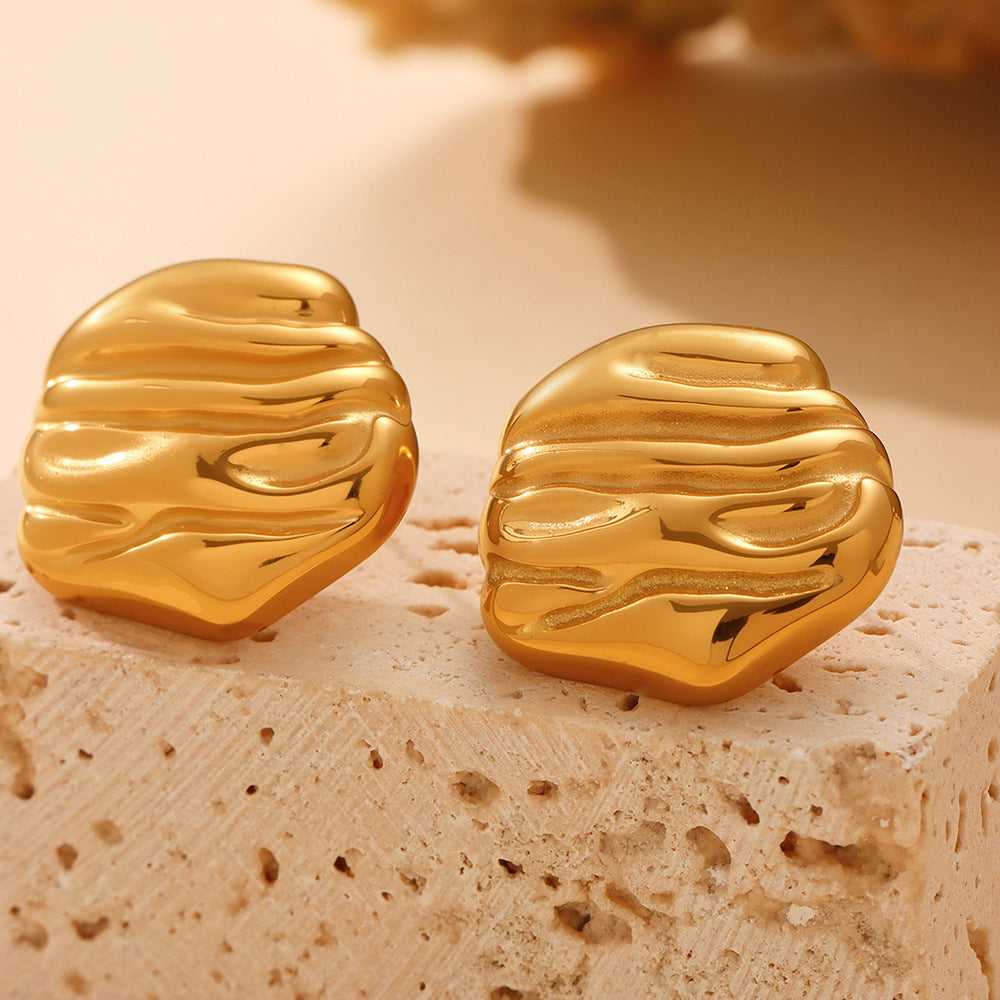 Hammered Textured Earrings - Crinkled Irregular Edge Design, Modern Minimalist Studs for Women