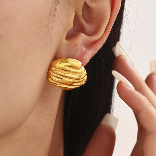 Hammered Textured Earrings - Crinkled Irregular Edge Design, Modern Minimalist Studs for Women