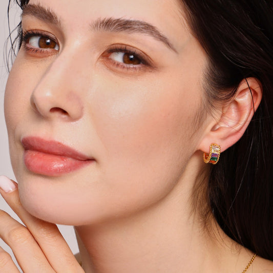 Dopamine Rainbow Glass Ear Cuffs - Clip-On Non-Pierced Earrings