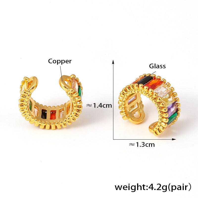 Dopamine Rainbow Glass Ear Cuffs - Clip-On Non-Pierced Earrings