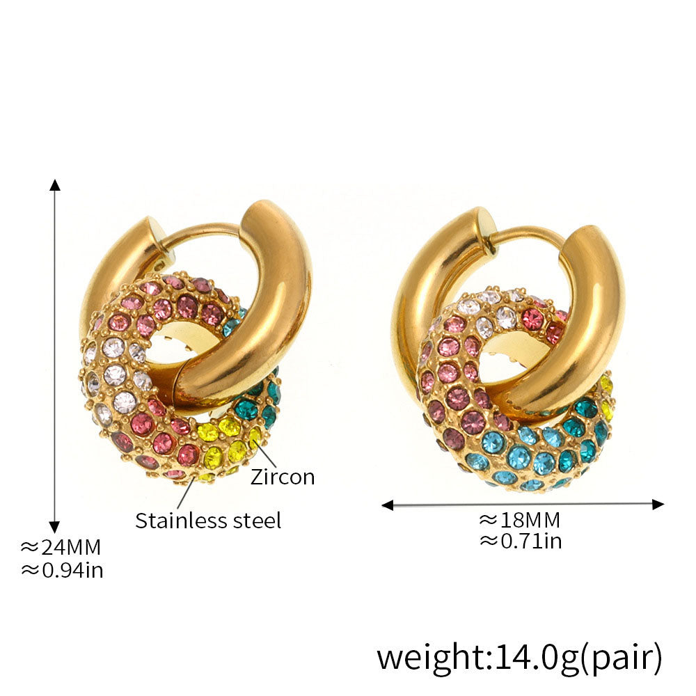 Double Circle Zirconia Earrings - Convertible Hoop & Stud Earrings