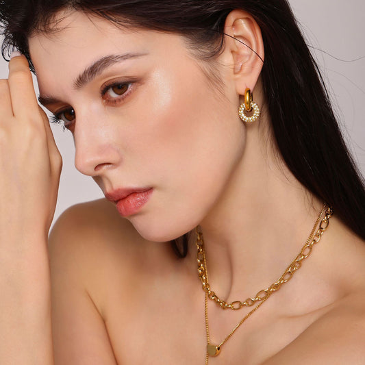 Double Hoop White Zirconia Earrings - Convertible 2-in-1 Circle Earrings