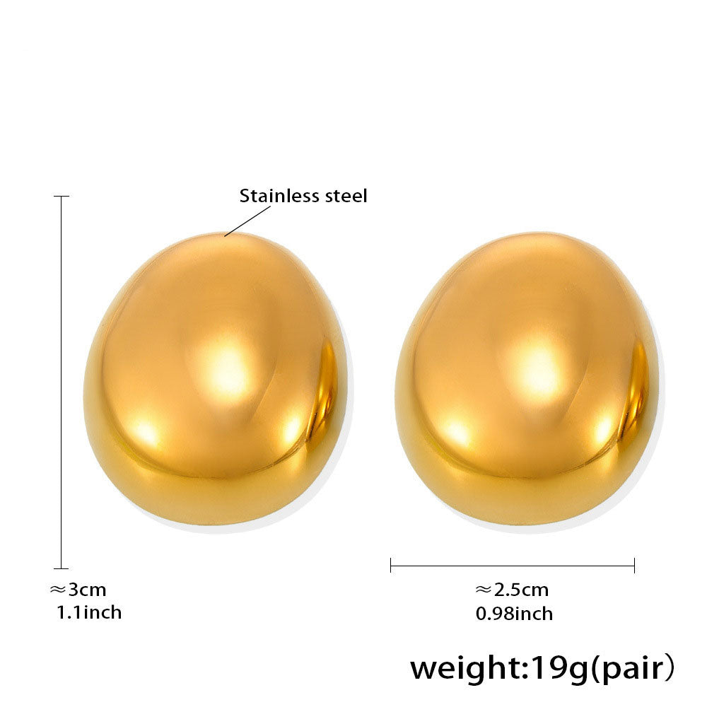 Oval Brushed Metal Earrings - Oversized Minimalist Studs