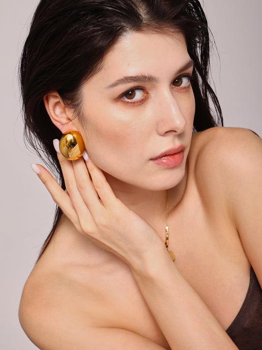 Oval Brushed Metal Earrings - Oversized Minimalist Studs