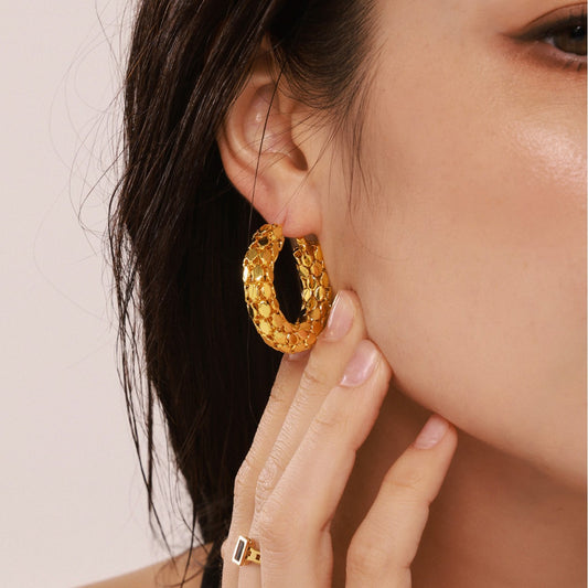 Scale Texture Hoop Earrings - Textured Fish Scale Design