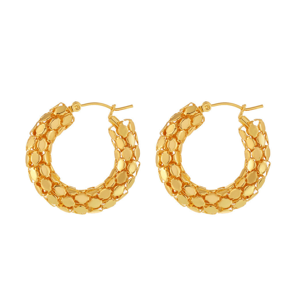 Scale Texture Hoop Earrings - Textured Fish Scale Design