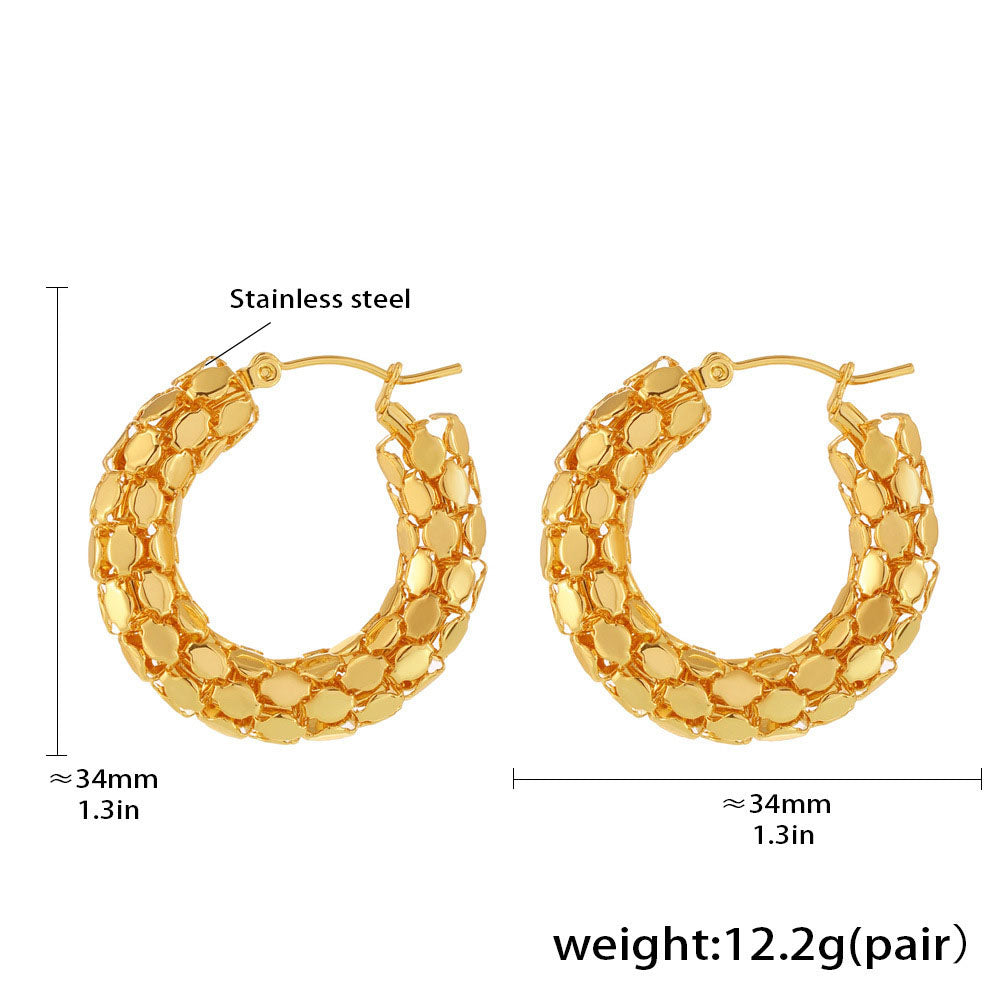 Scale Texture Hoop Earrings - Textured Fish Scale Design