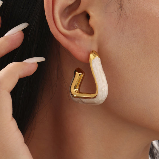 Triangular Pearl Resin Earrings - Minimalist Hollow Geometric Studs