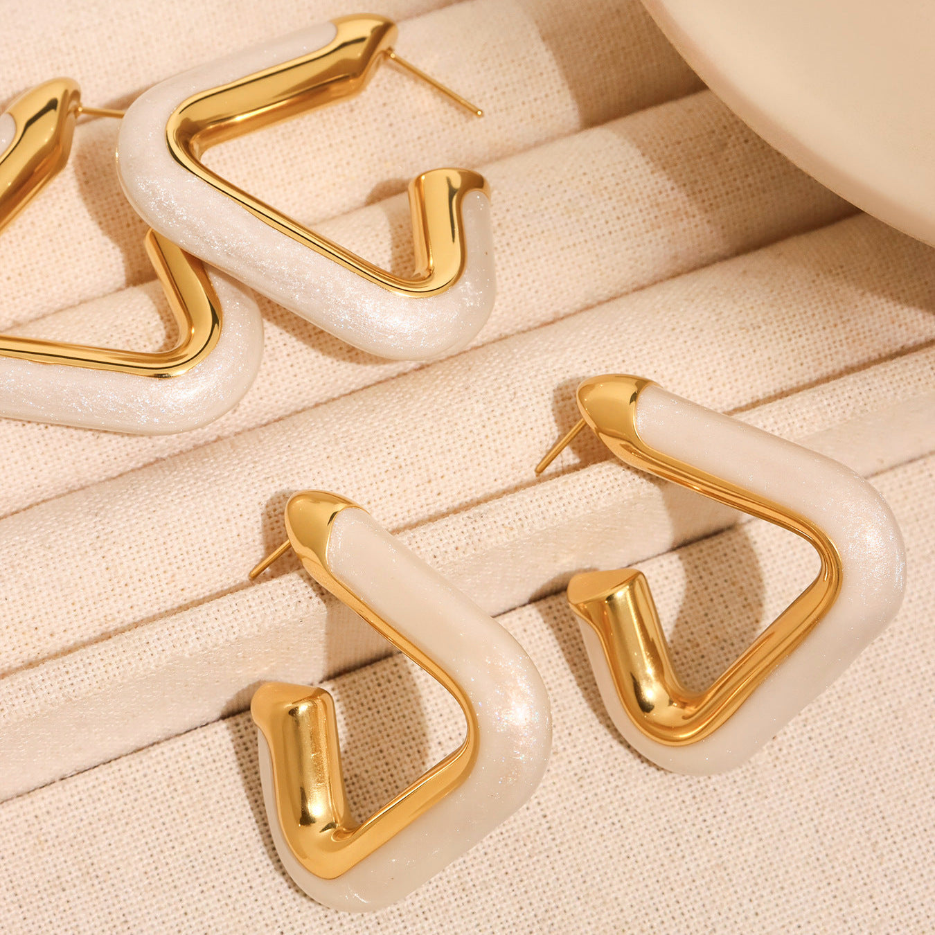 Triangular Pearl Resin Earrings - Minimalist Hollow Geometric Studs