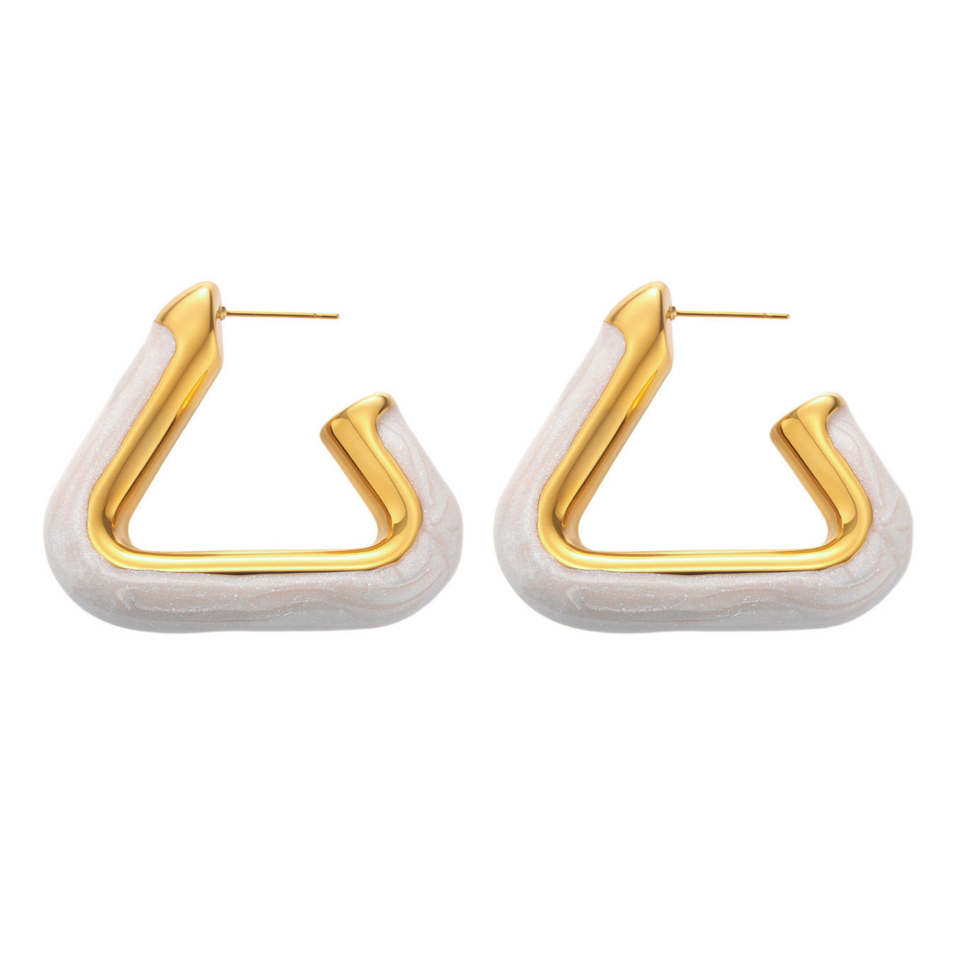 Triangular Pearl Resin Earrings - Minimalist Hollow Geometric Studs
