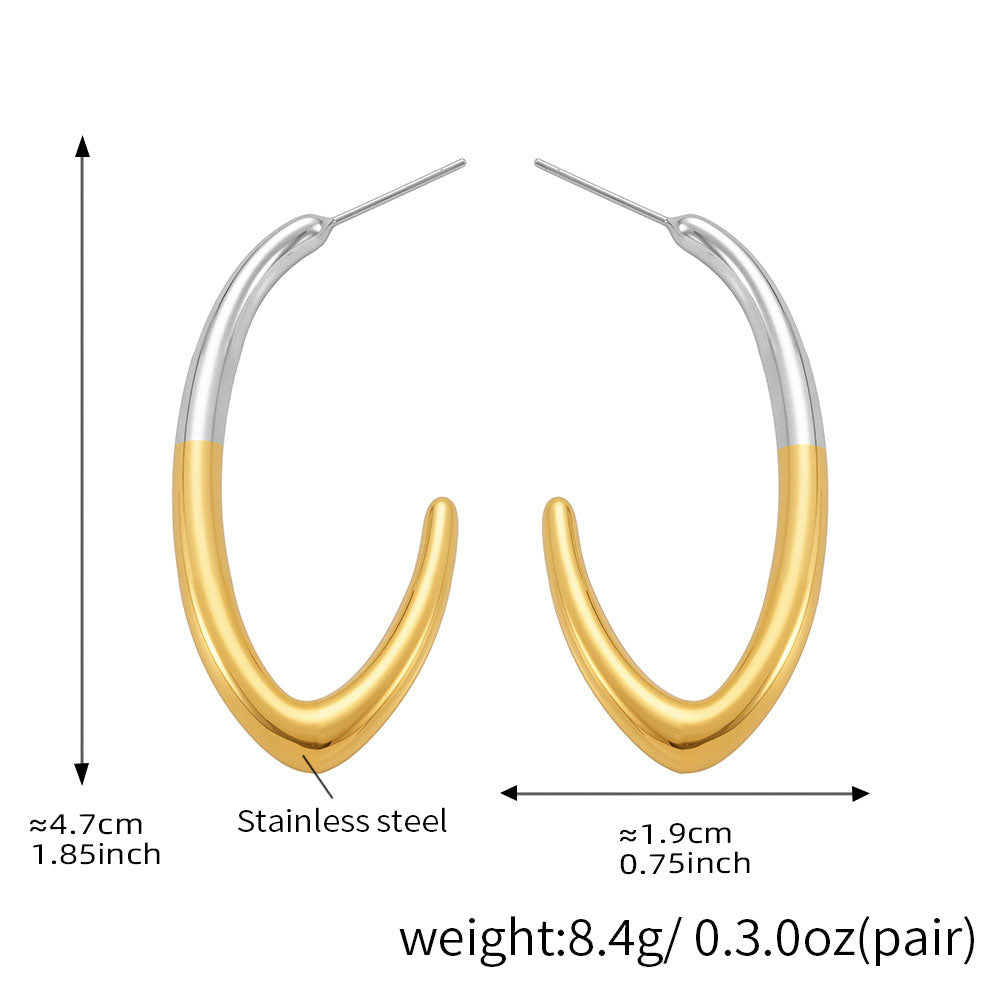 High-Polish Minimalist C-Hoop Earrings - Two-Tone Gold & Silver Geometric Earrings