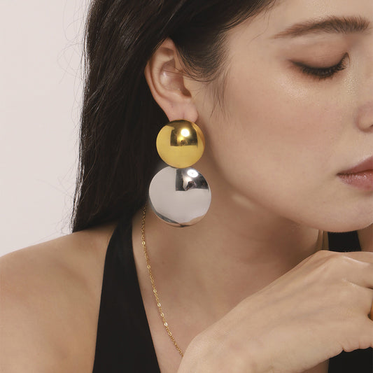 Two-Tone Gold Earrings - Minimalist Geometric Studs