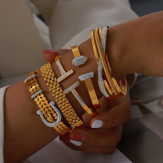 British Geometric Zirconia Bracelet - Minimalist Diamond-Cut Cuff