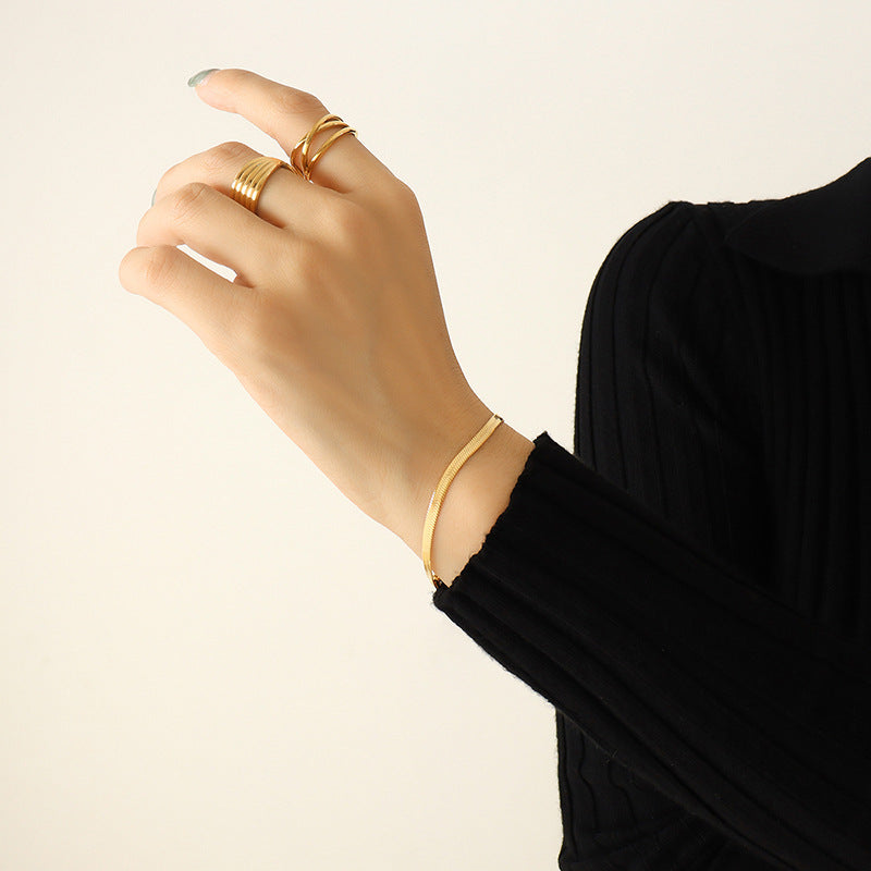 Trendy Unisex Snake Chain Necklace & Bracelet Set - Ins Style Versatile Layering Piece