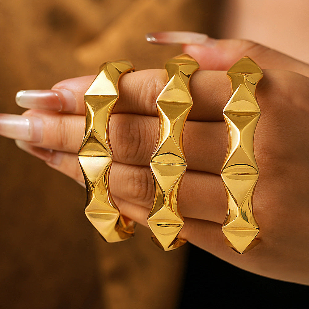 French Vintage Geometric Cuff Bracelet - Adjustable Open Bangle, Minimalist Textured Hand Jewelry