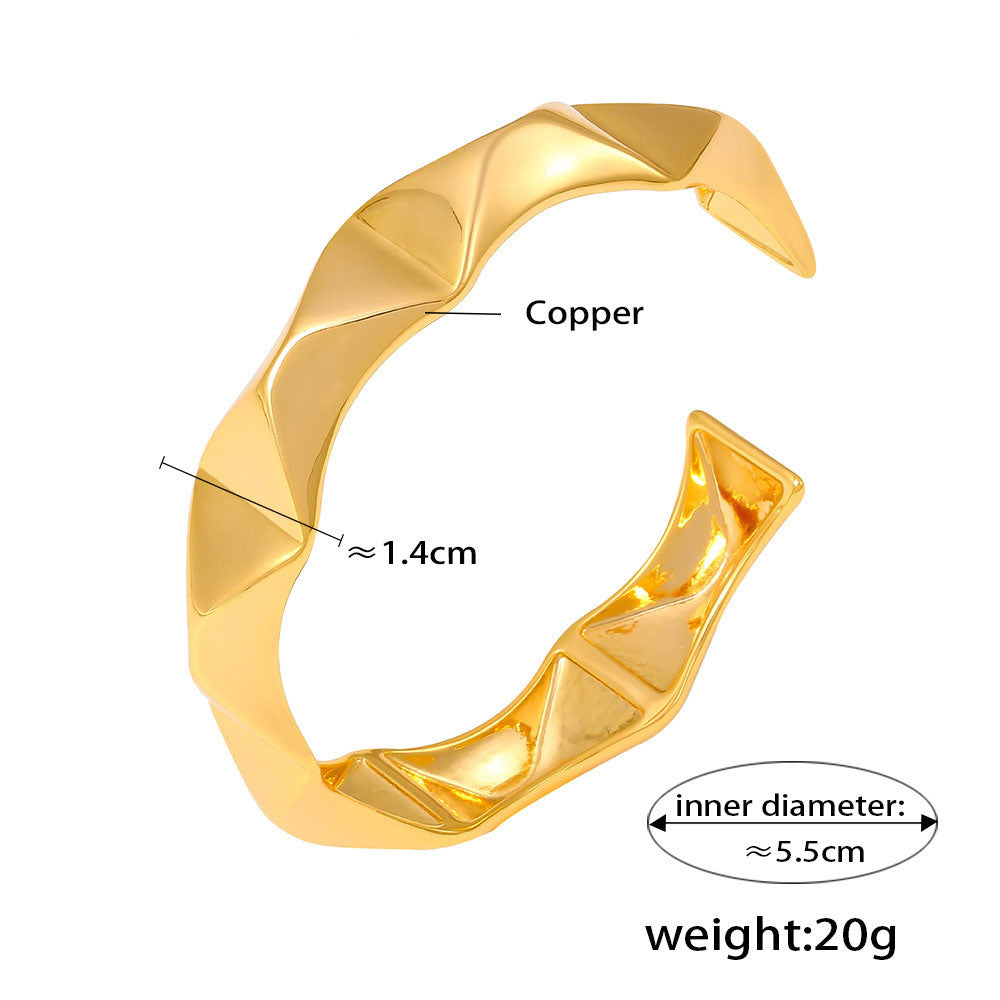 French Vintage Geometric Cuff Bracelet - Adjustable Open Bangle, Minimalist Textured Hand Jewelry