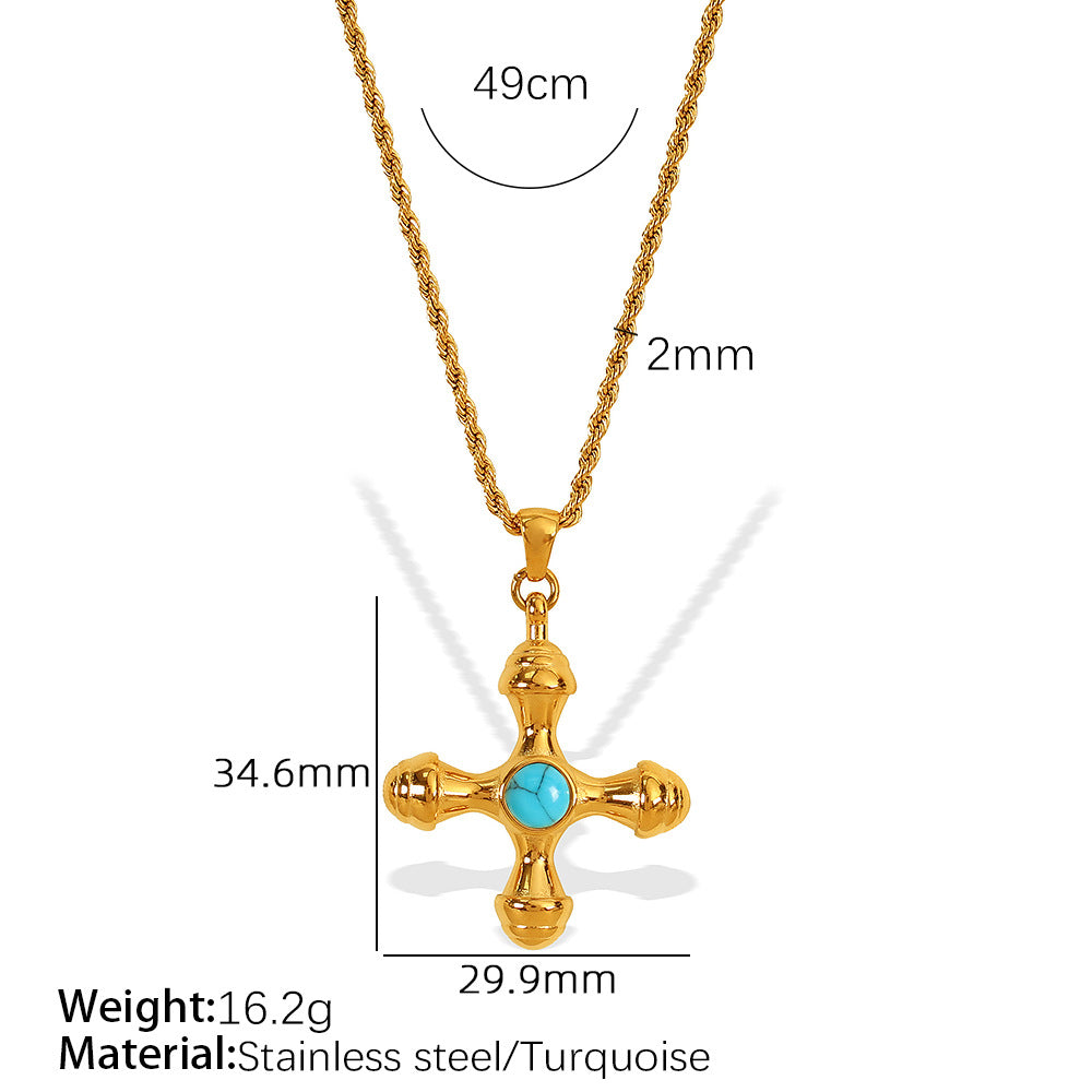 Unique Vintage Style Natural Tiger's Eye Stone Cross Pendant Necklace
