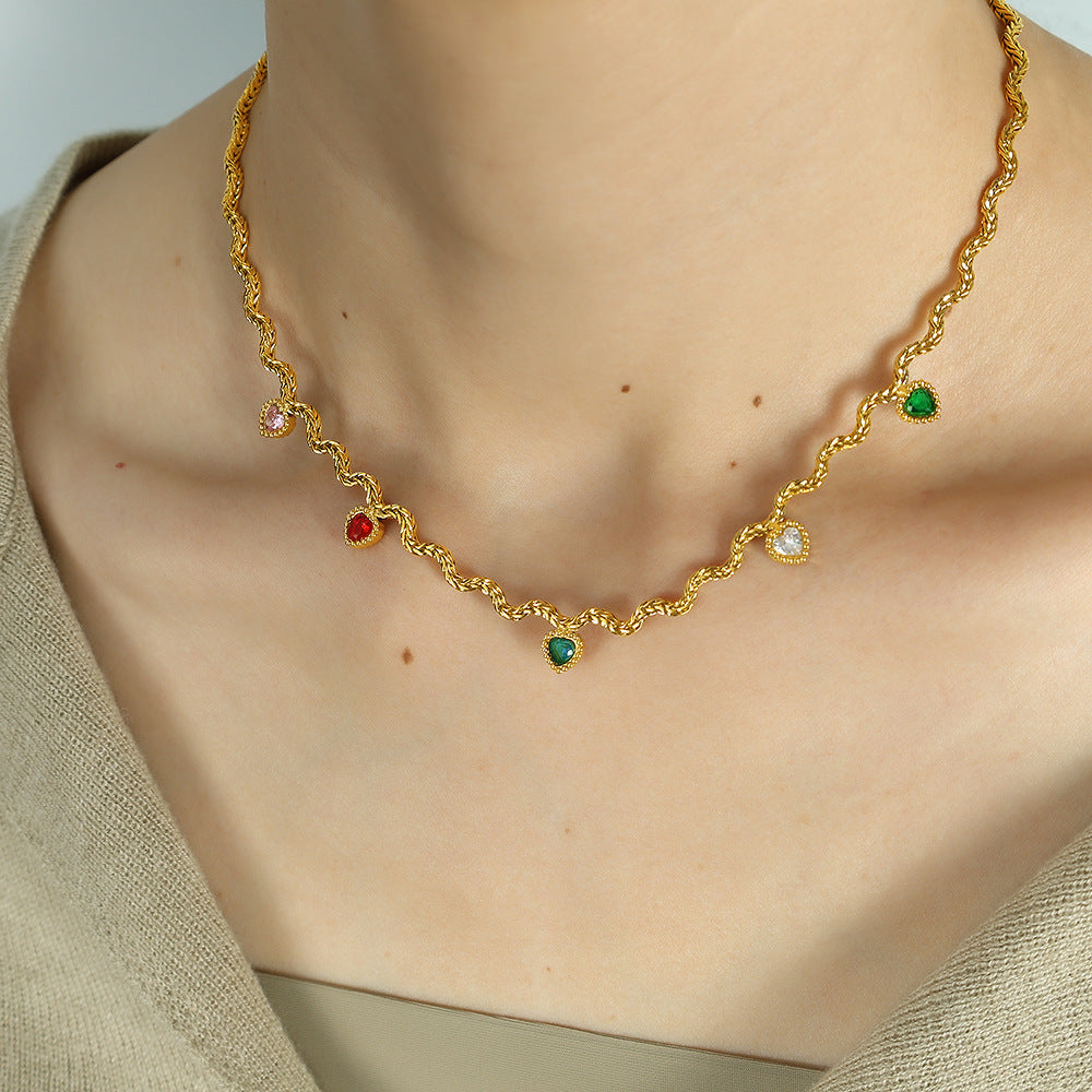 Luxury Colored Zirconia Fringe Wave Collarbone Necklace