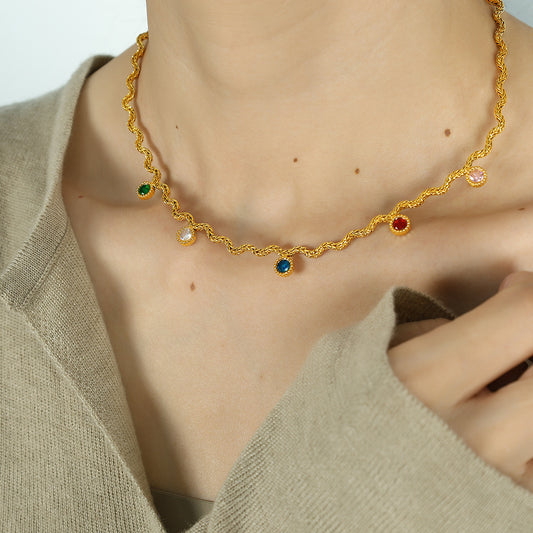 Luxury Colored Zirconia Fringe Wave Collarbone Necklace