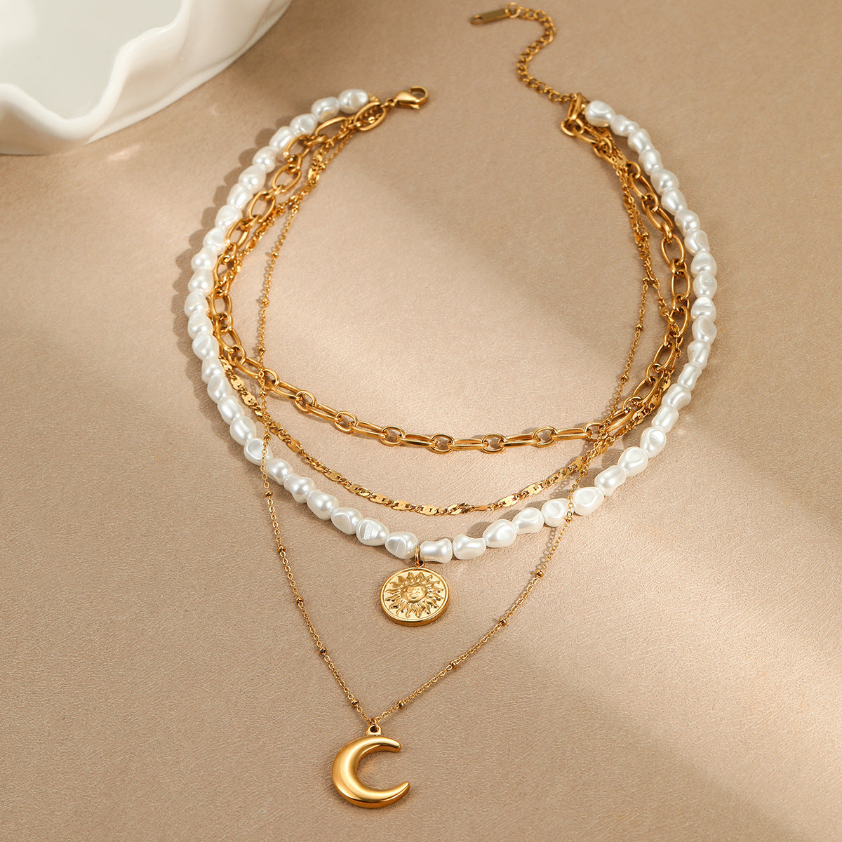 Layered Stainless Steel Collarbone Chain with Baroque Pearl Necklace - Trendy Ins Style