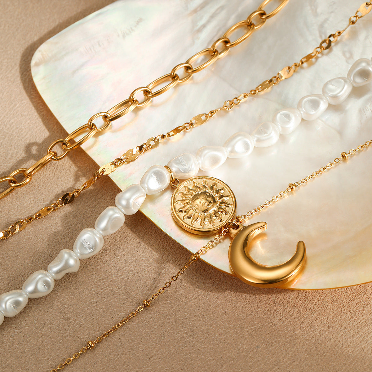 Layered Stainless Steel Collarbone Chain with Baroque Pearl Necklace - Trendy Ins Style