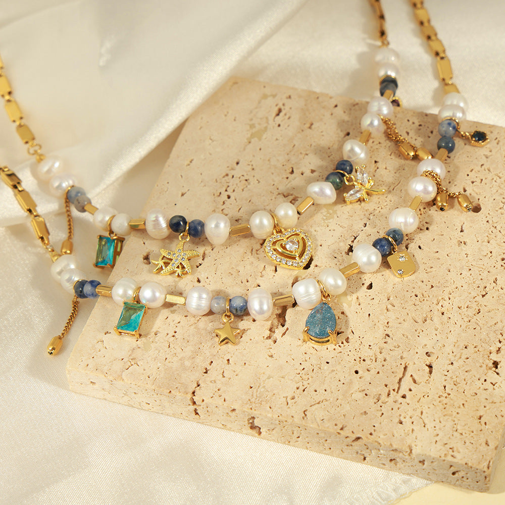 Royalcore Luxe Vintage Freshwater Pearl & Natural Stone Hand-Knotted Beaded Necklace